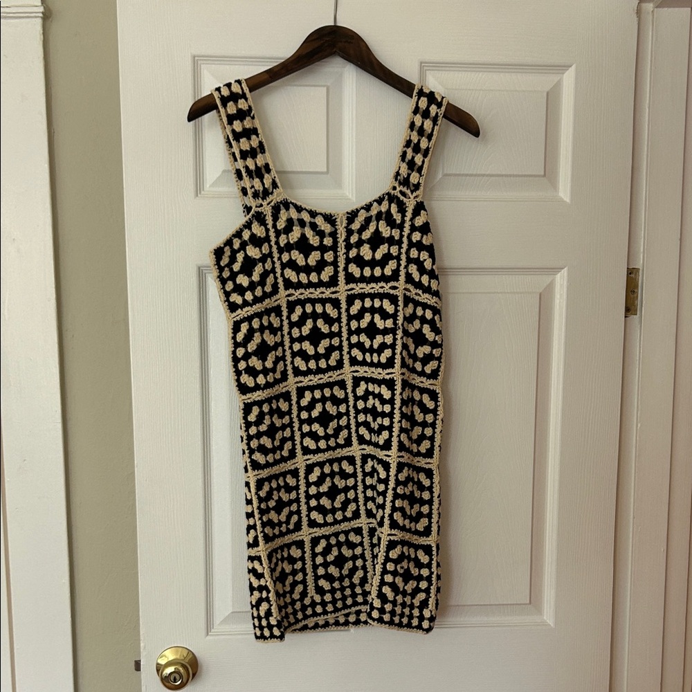 Vici Black and Cream Patterned Mini Dress